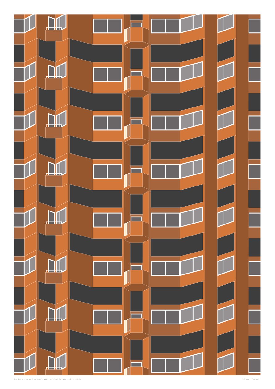 Worlds End Estate, 2014 (grafický tisk s girlandami) od Sarah Evans