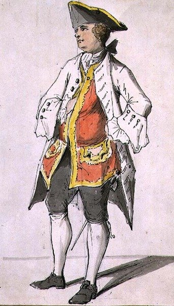Pán v třírohém klobouku, z alba figurálních studií, polovina 18. století (pero a tuš s akvarelem) od Sarah Hamilton