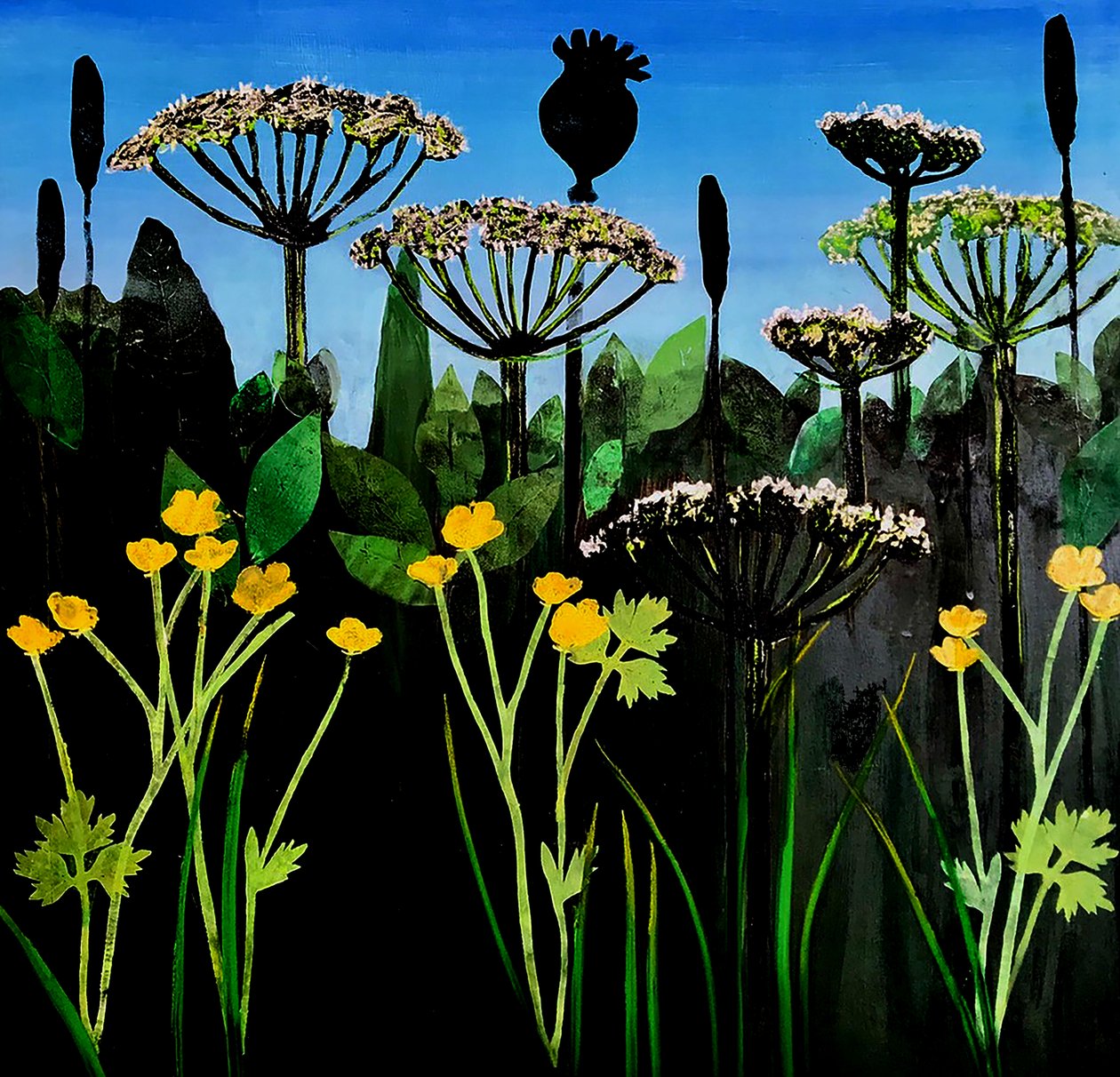 Buttercups 2020 (akryl na desce) od Sarah Thompson Engels
