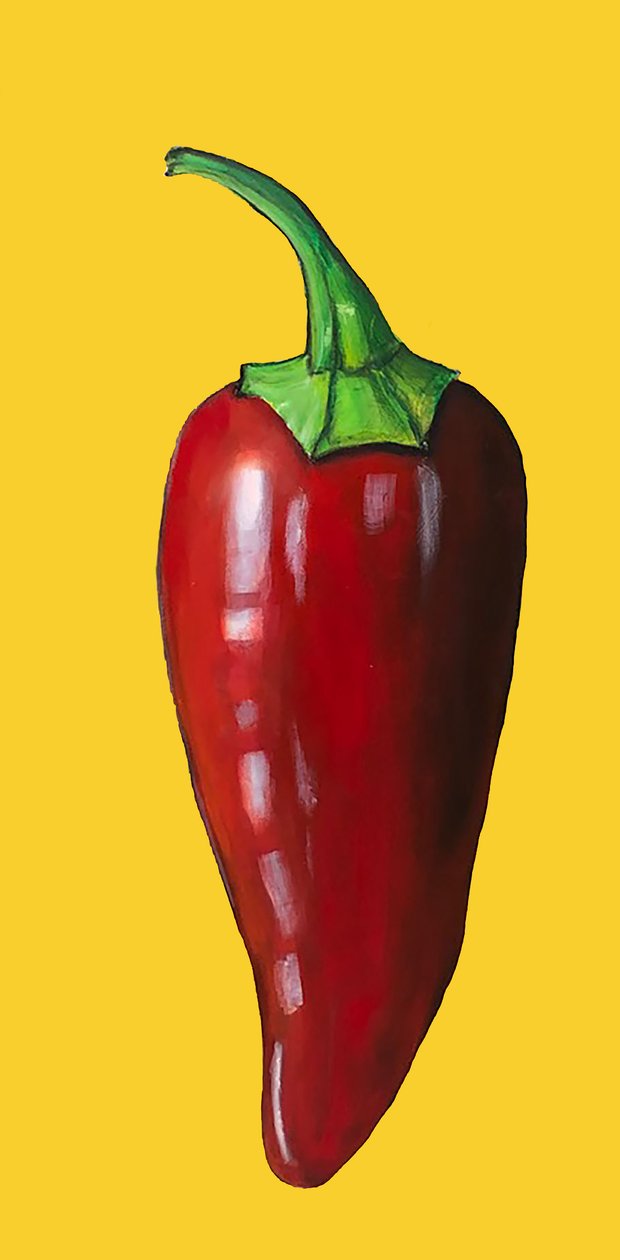 „Chilli“ 2020 (akryl na palubě) od Sarah Thompson Engels