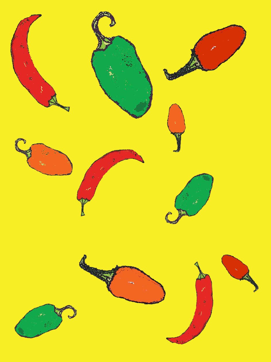 Chillies 2012 (monotisk s inkousty) od Sarah Thompson Engels