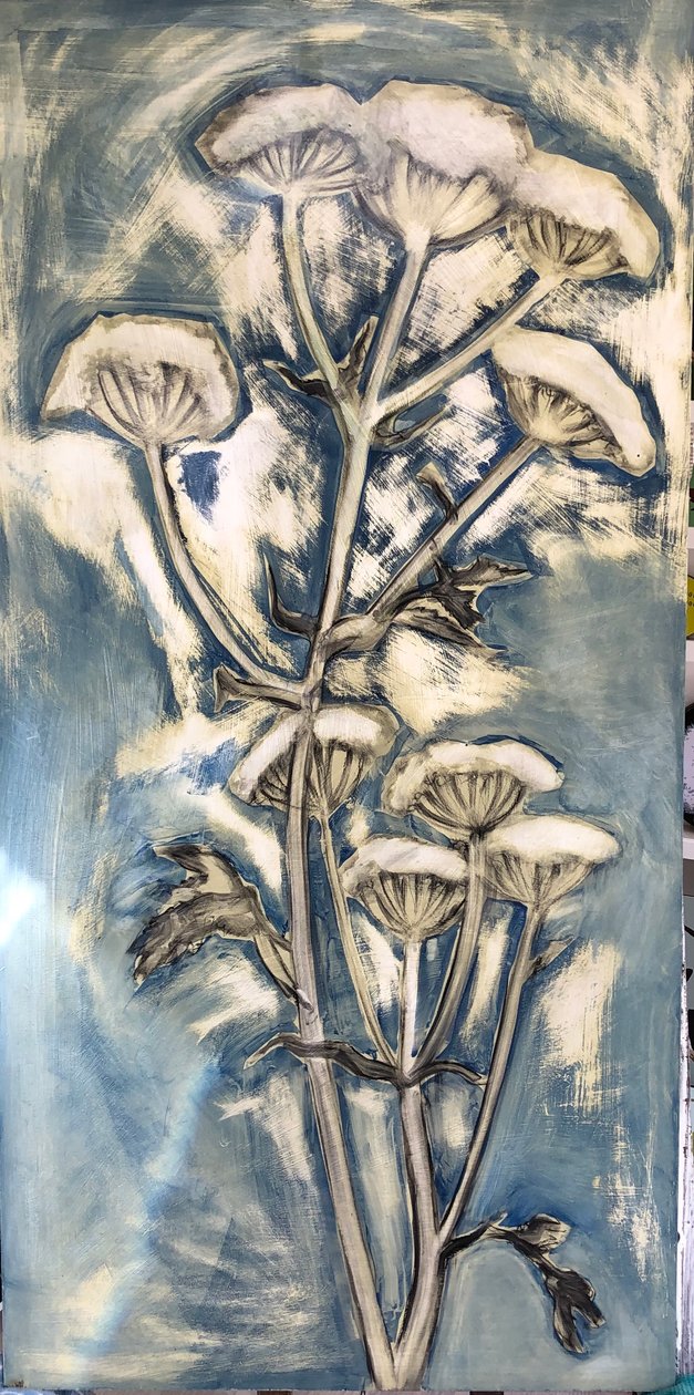 Hogweed (akryl na palubě) 2020 od Sarah Thompson Engels