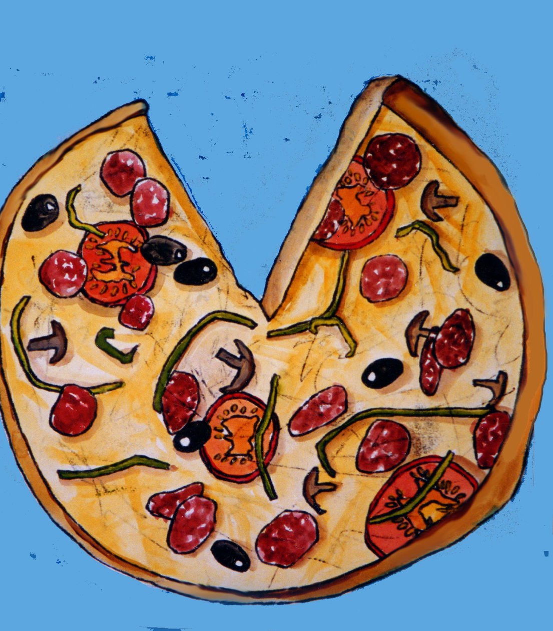 Pizza, 2017, (monotisk s inkousty) od Sarah Thompson Engels