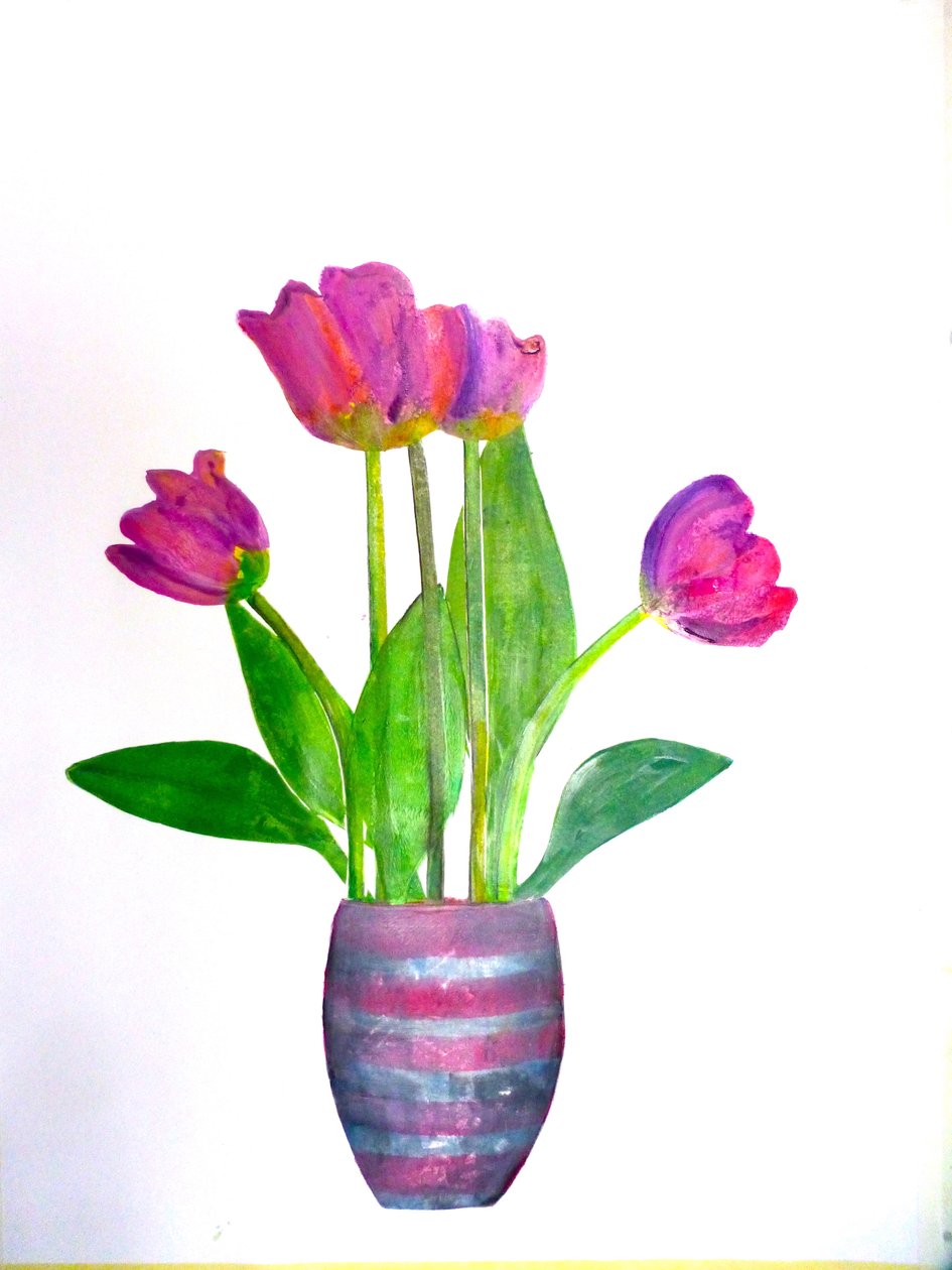 Tulips 1, 2021 (inkoust na papíře) od Sarah Thompson Engels