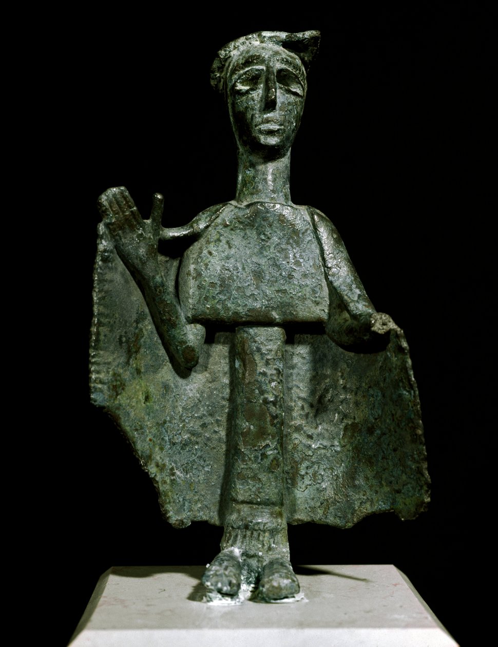 Nuragická kultura (nuraghi) Sardinská: bronzová soška ženy v modlitbě zvaná Torralba. 8.-7. století před naším letopočtem. Cagliari, Národní archeologické muzeum, Sardinie, Itálie od Sardinia Nuragic Civilization