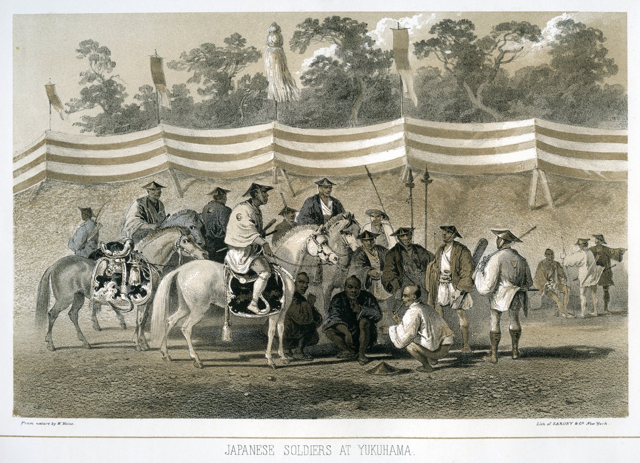 Japonští vojáci v Yukuhamě, Japonsko, c1845 od Sarony and Co