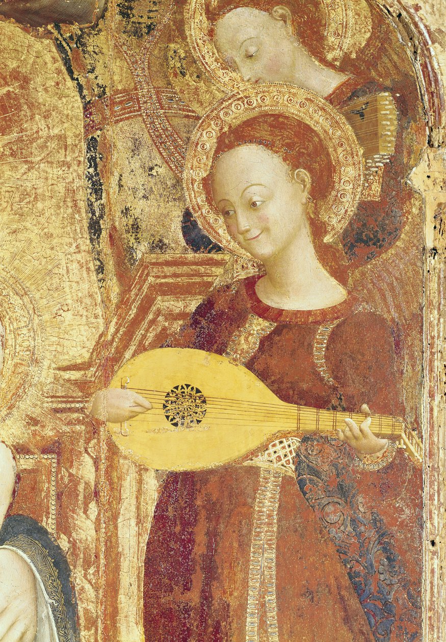 Panna a dítě trůnící se šesti anděly, detail andělského hudebníka, 1437-44 (viz 95743) od Stefano Sassetta