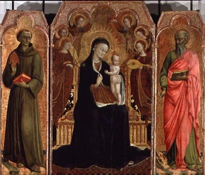 Madonna a dítě na trůnu se šesti anděly, SS. Antonín z Padovy a Jan Evangelista, 1437-44 (preella viz 95744) od Sassetta c.1392 1450 Sassetta c.1392 1450