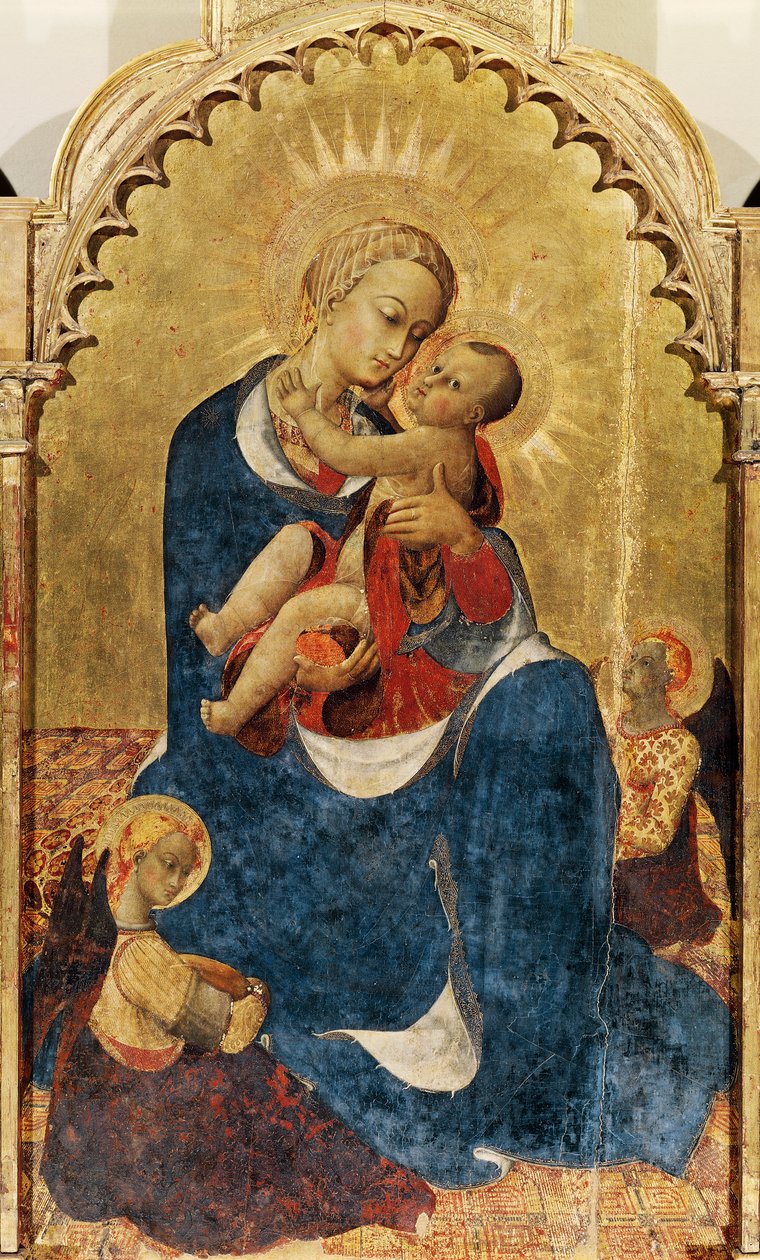 Madona s dítětem, střední deska oltářního obrazu svatého Dominika z Cortony, ca 1434, Sassetta (asi 1400-1450), tempera a zlato na dřevě, 52x132 cm od Sassetta (c.1392 1450)
