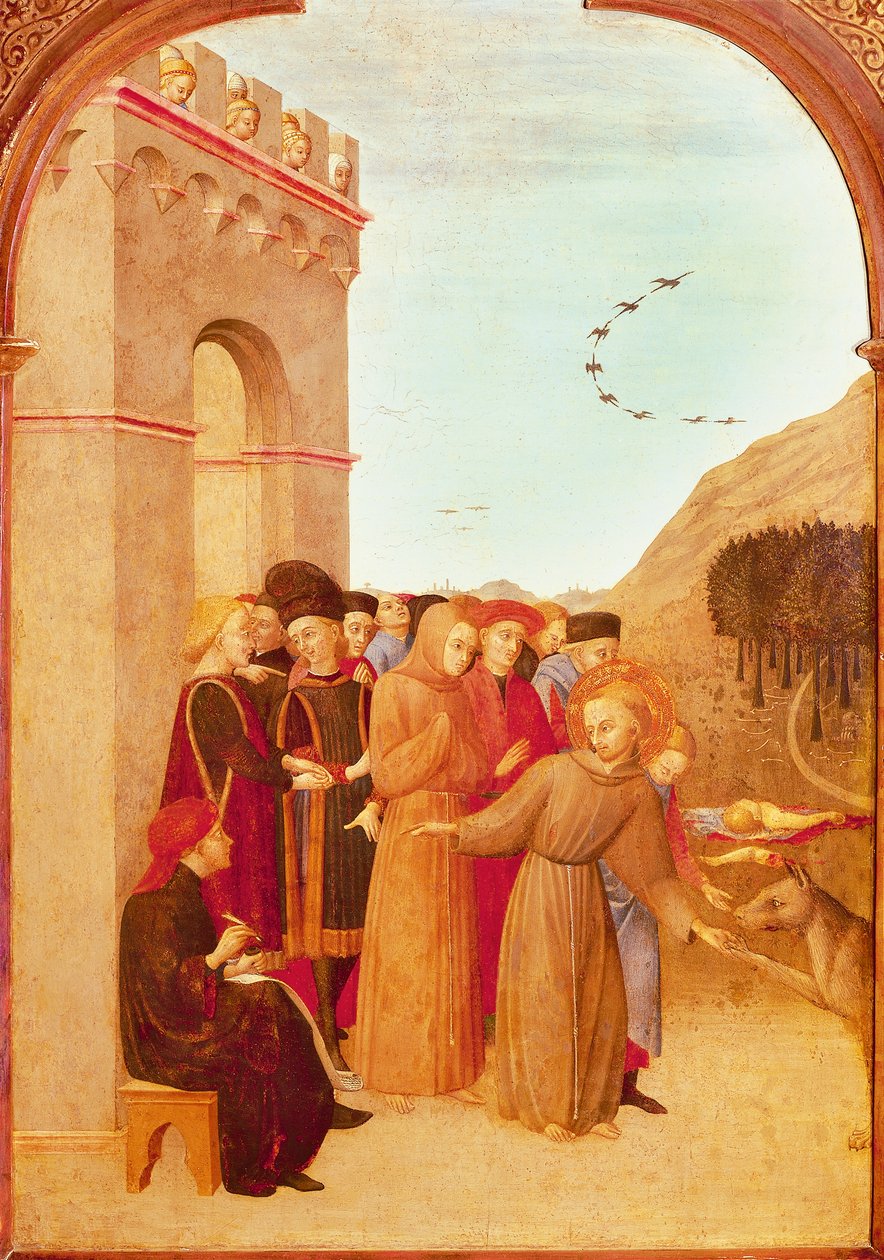Svatý František z Assisi mluví s vlkem z Gubbia (detail) (vaječná tempera na topolovém panelu) od Sassetta (c.1392 1450)