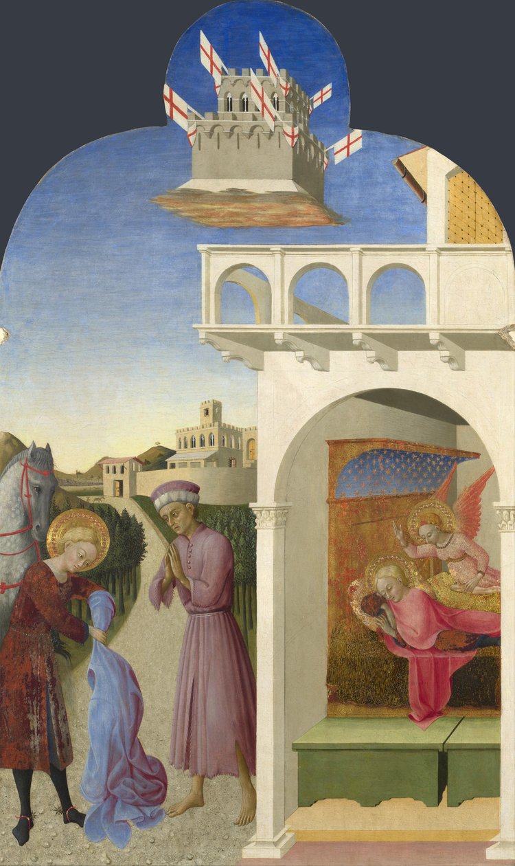 Svatý František a chudý rytíř a Františkova vize z oltáře Borgo del Santo Sepolcro, 1437-1444 od Sassetta
