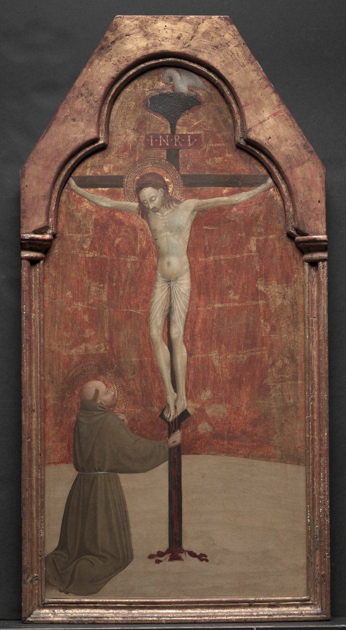 Svatý František klečící před Kristem na kříži od Sassetta