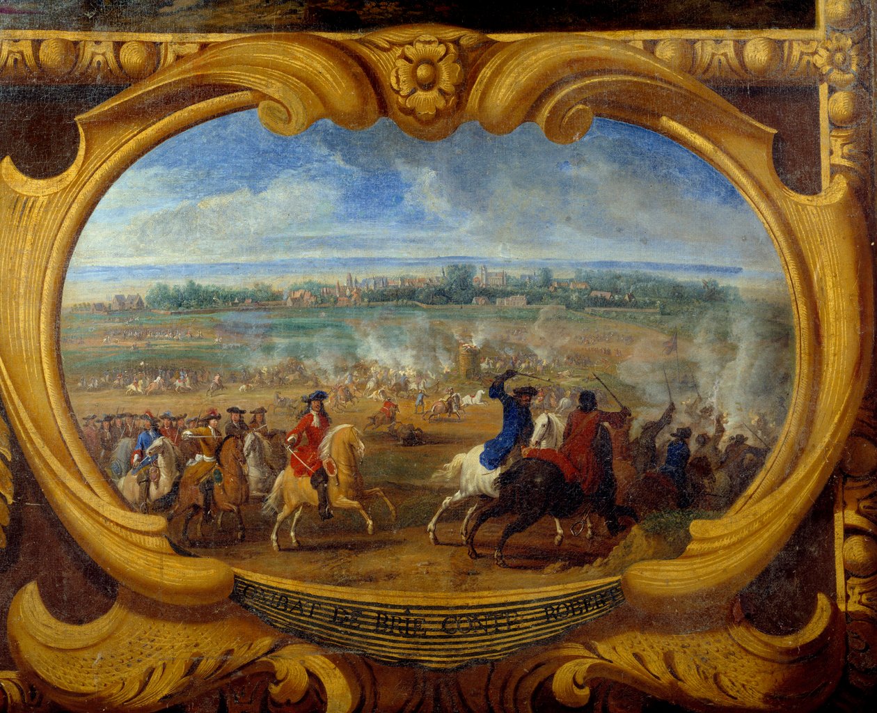 Akce Ludvíka II., Prince z Bourbonu Conde (Bourbon-Conde) známý jako Grand Conde (1621-1686), Bitva u Brie Count Robert Detail, Obraz Spasitele Le Conte (Leconte, Le Comte, Lecomte) (1659-1694) Chantilly ze 17. století, Musee Conde od Sauveur Le Conte