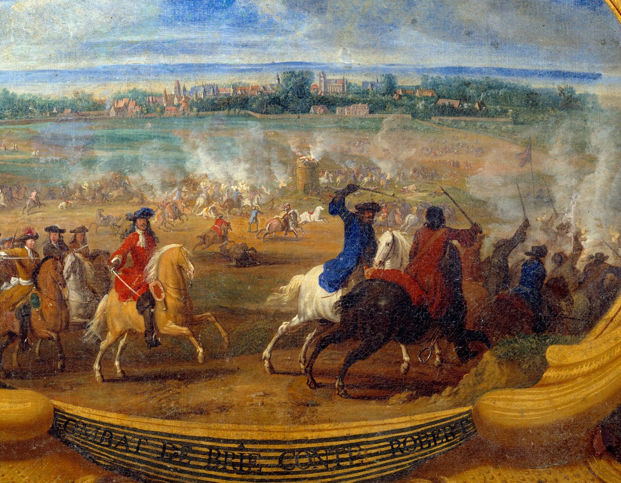 Akce Ludvíka II., Prince z Bourbonu Conde (Bourbon-Conde) známý jako Grand Conde (1621-1686), Bitva u Brie Count Robert Detail, Obraz Spasitele Le Conte (Leconte, Le Comte, Lecomte) (1659-1694) Chantilly ze 17. století, Musee Conde od Sauveur Le Conte