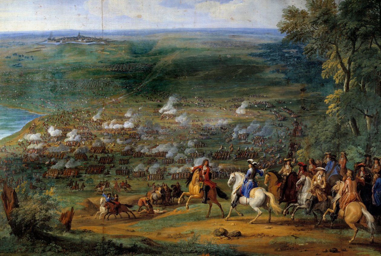 Třicetiletá válka: “” Pohled na bitvu u Rocroy (Rocroi) 19. 5. 1643 proti francouzským jednotkám vévody z Enghien a španělským vojskům Francisca de Mela”” Detail, malba Sauveur Le Conte (Leconte , Le Comte, Lecomte) (1659-1694) od Sauveur Le Conte