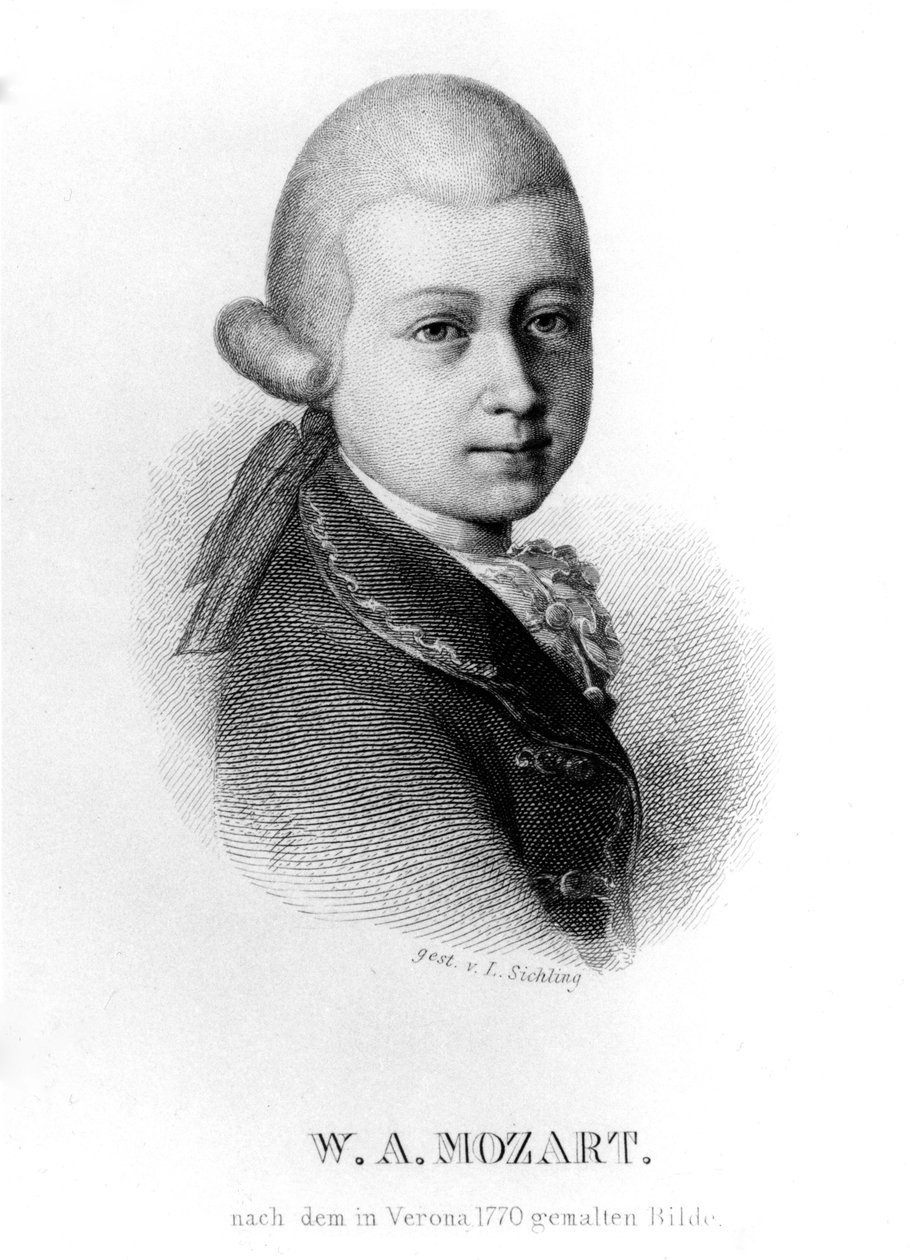 Wolfgang Amadeus Mozart v roce 1770, vyryl Lazarus Sichling od Saverio dalla Rosa