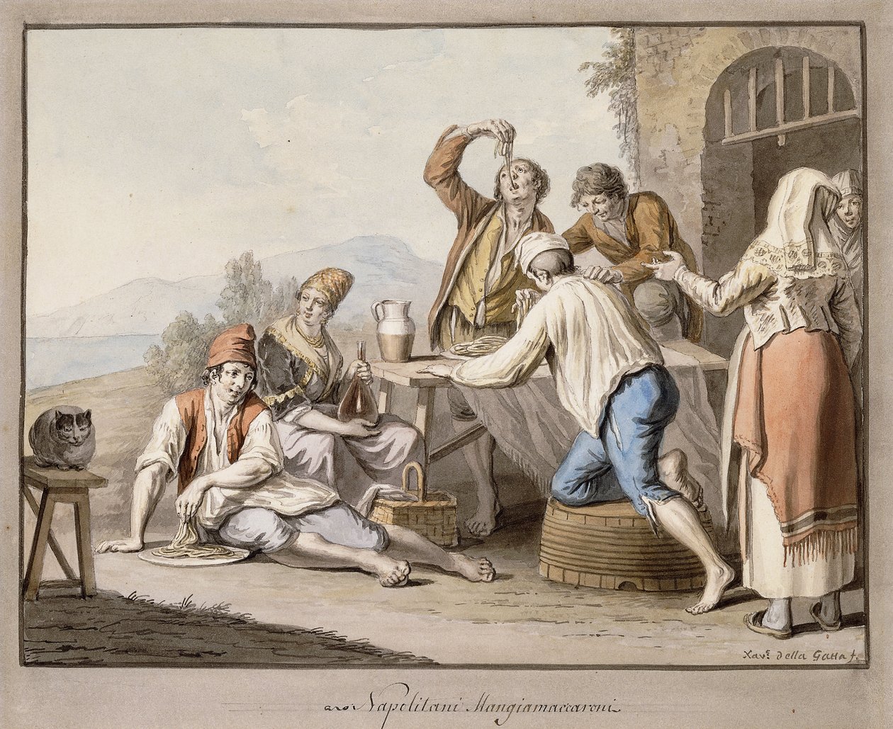 Neopolitané jedí makarony; Napolitani Jezte makarony, od Saviero Xavier della Gatta