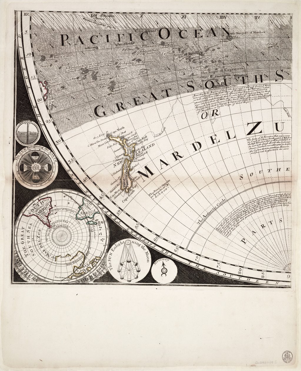 Nová a správná mapa světa (výřez), cca 1774 (kolorovaná rytina) od Sayer & Bennett