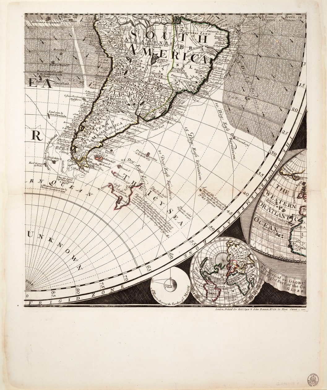 Nová a správná mapa světa (výřez), cca 1774 (kolorovaná rytina) od Sayer & Bennett