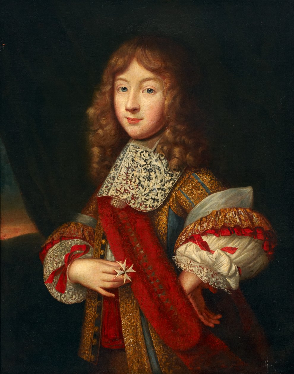 Portrét mladého rytíře držícího insignie, kolem roku 1700 od Sébastien Bourdon