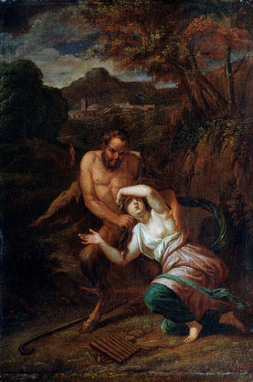 Pánev a nymfa Syrinx, 17. století od Sébastien Bourdon