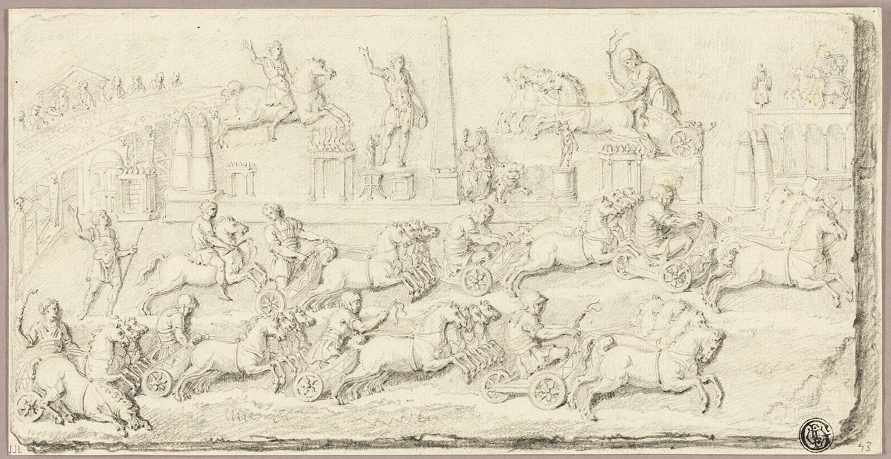 Závod římských vozů (podle antického reliéfu) od Sébastien Le Clerc the Younger