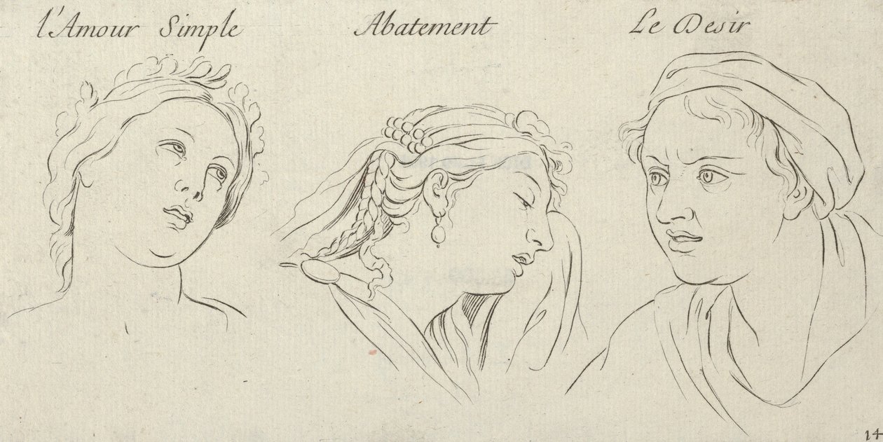 Prostá láska, sklíčenost, touha z postav vášní, vyryto na de..., 1695-1720. od Sébastien Le Clerc the Younger