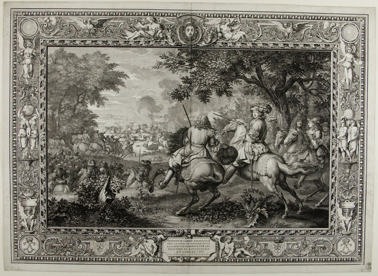 Porážka španělské armády u kanálu v Bruggách vojsky krále Ludvíka XIV. 1667 od Sébastien Le Clerc the elder