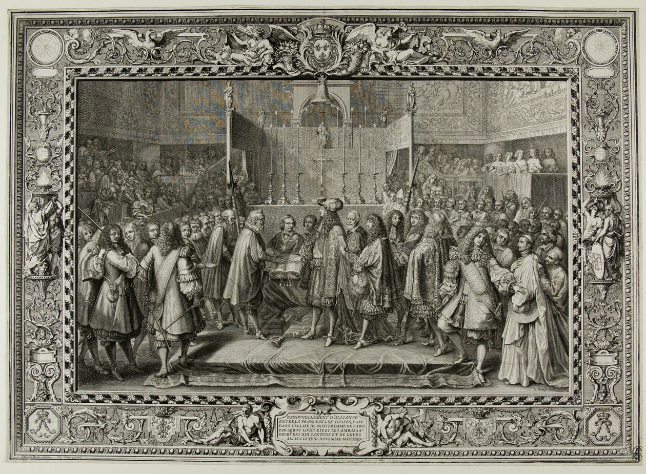 Obnovení spojenectví mezi Francouzi a Švýcary v roce 1663 od Sébastien Le Clerc the elder