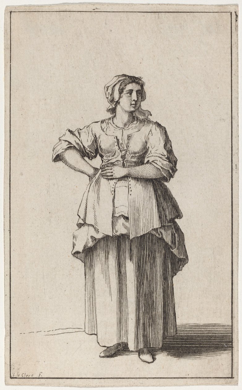 Stojící služebná žena od Sébastien Le Clerc the elder