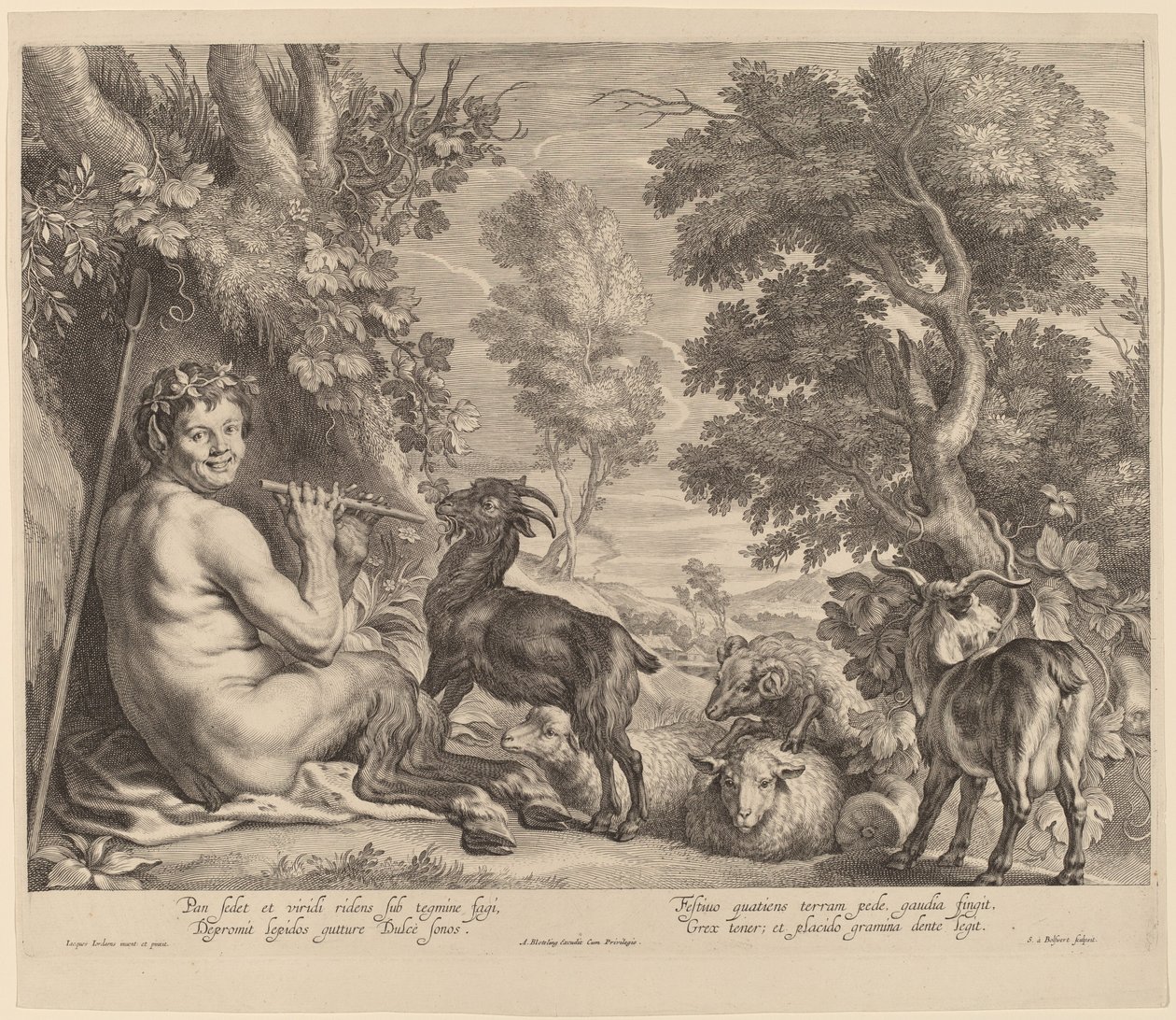 Pan Hraje na flétnu od Schelte Adams Bolswert after Jacob Jordaens