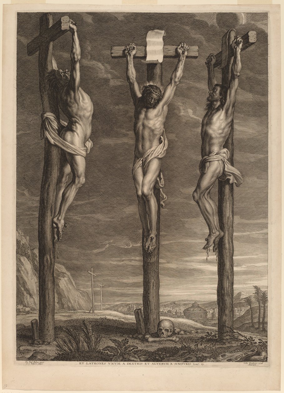 Kristus ukřižovaný mezi dvěma zloději od Schelte Adams Bolswert after Sir Peter Paul Rubens