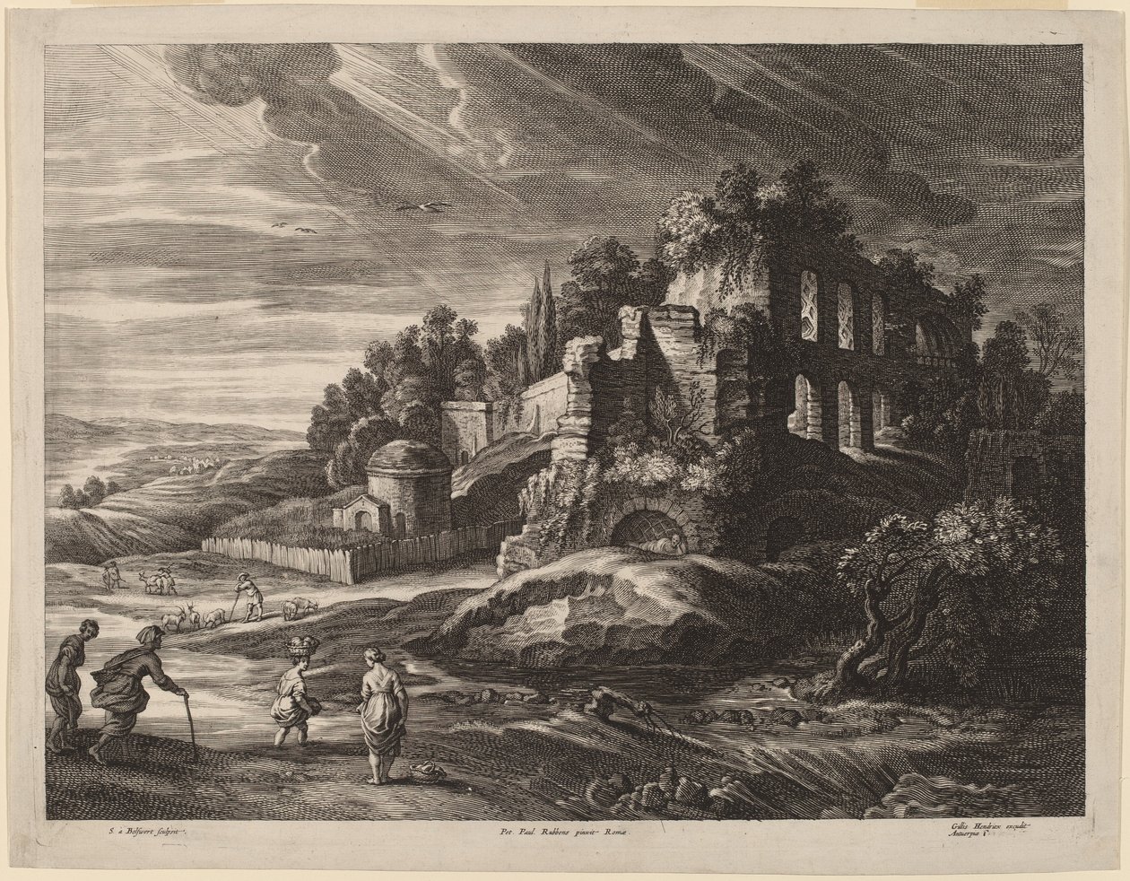 Krajina s velkými římskými ruinami od Schelte Adams Bolswert after Sir Peter Paul Rubens