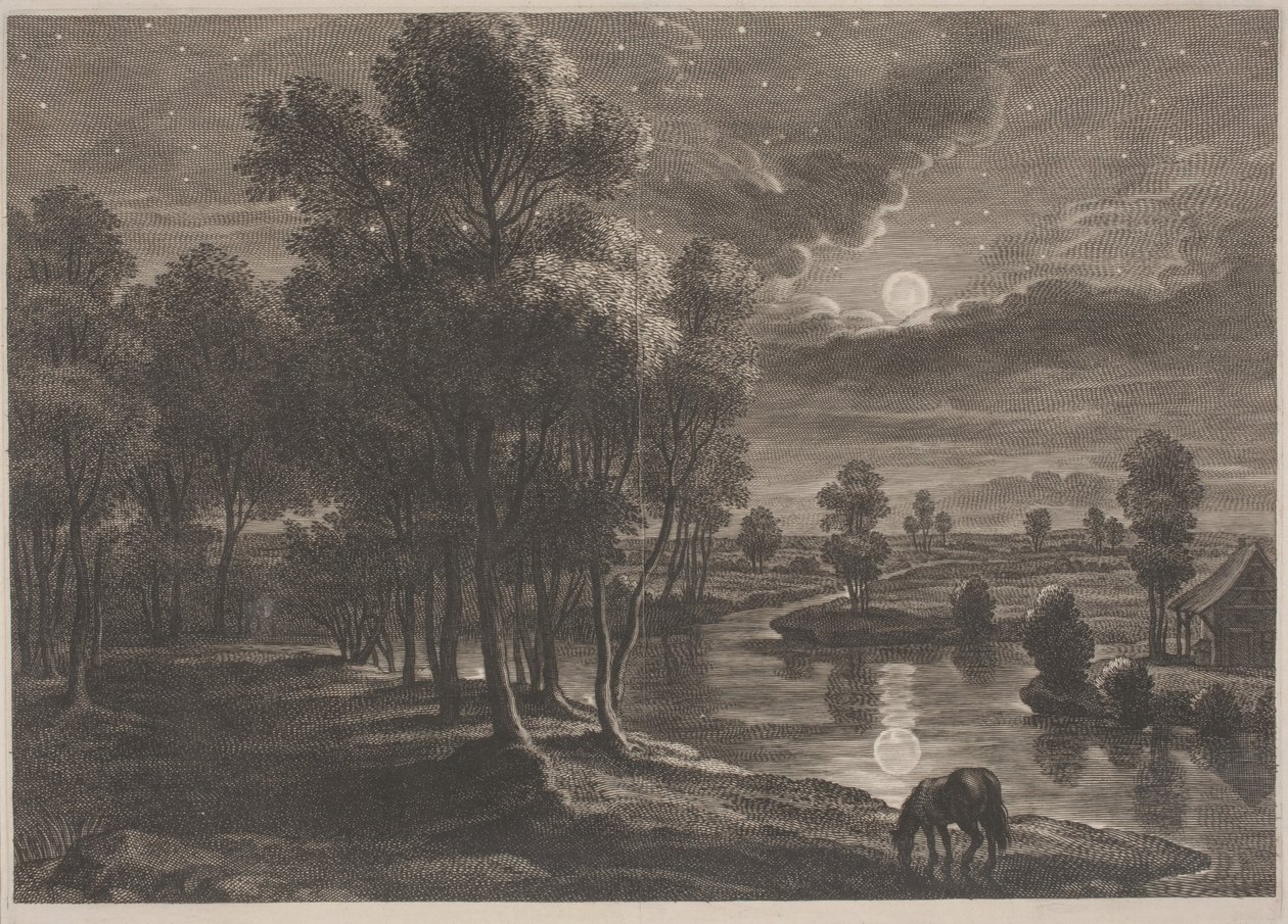 Měsíční říční krajina od Schelte Adams Bolswert, after Sir Peter Paul Rubens