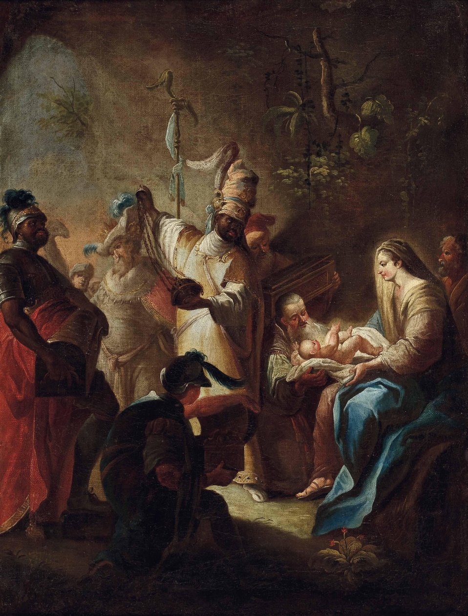 Tři králové uctívají malého Ježíška od School of Johann Evangelist Holzer