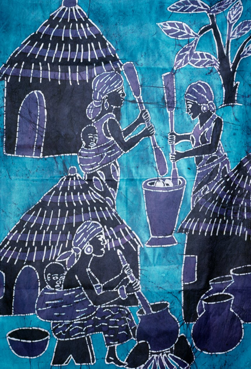 Látka vyrobená technikou batikování, ruční práce Togo od School African