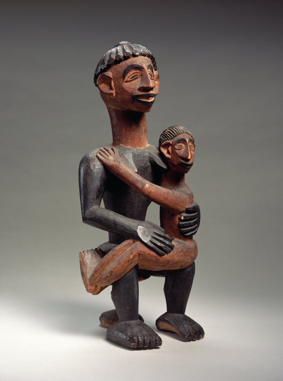 Sedící matka s dítětem, Igbo, Nigérie (dřevo) od School African