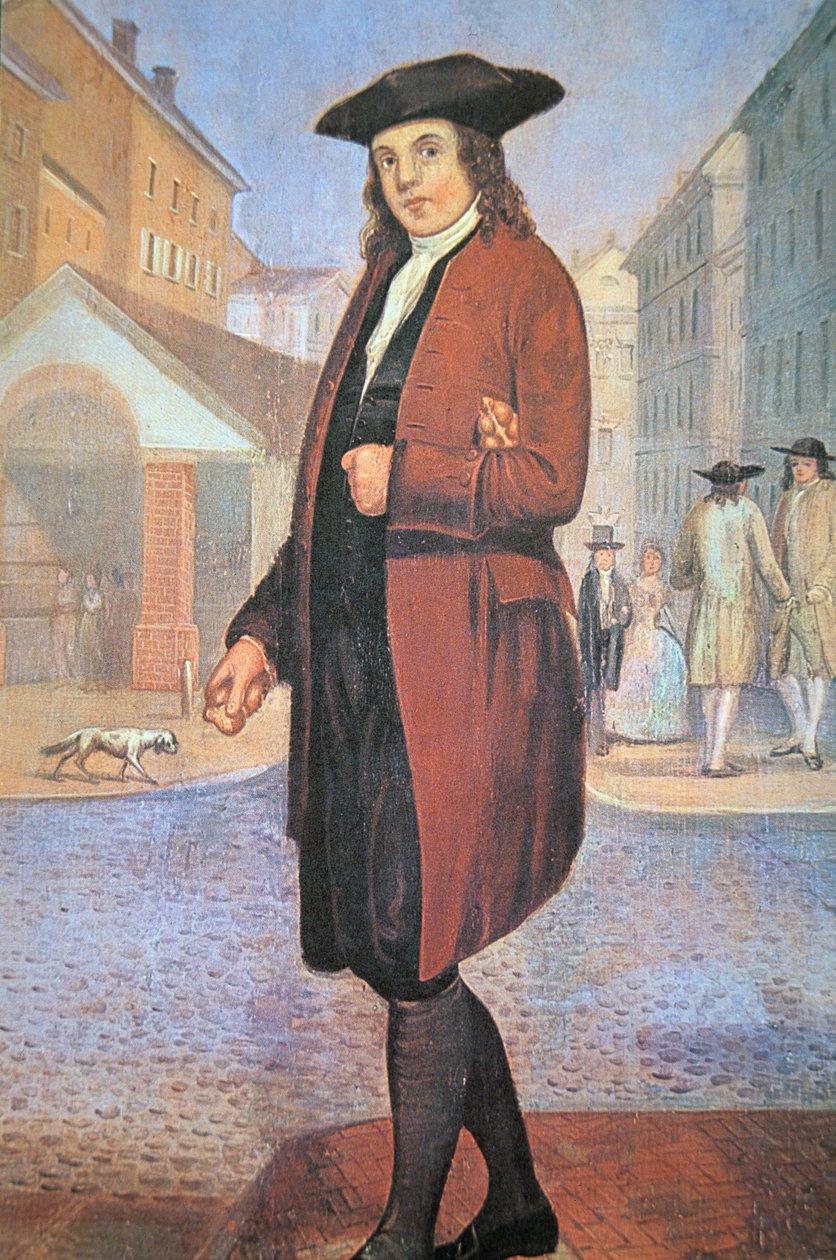 Mladý Ben přijíždí do Philadelphie, chudý a hladový, s chlebem pod paží (olej na plátně) od School American