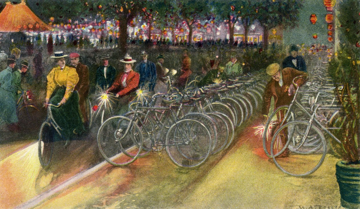 Cyklisté v New Yorku, asi 1890, z knihy Henryho Collinse Browna "In the Golden Nineties". od School American