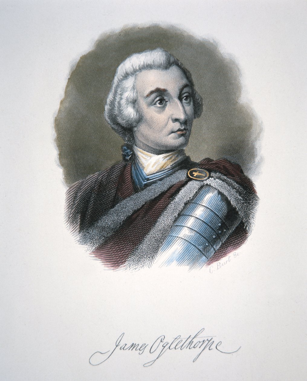 James Edward Oglethorpe (barevné lito) od School American