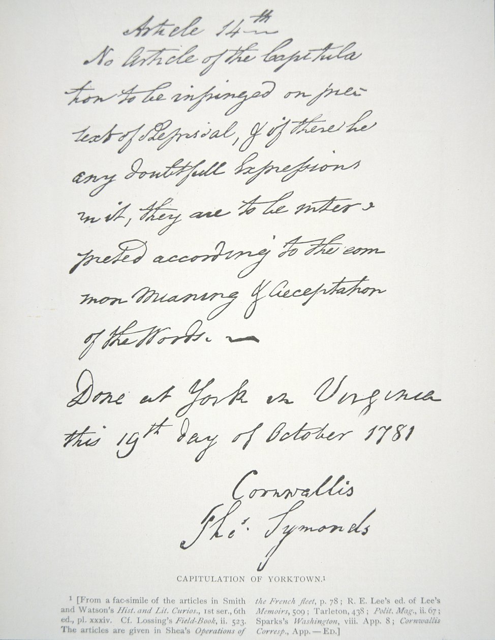 Dopis o kapitulaci Yorktownu, podepsaný lordem Cornwallisem od School American