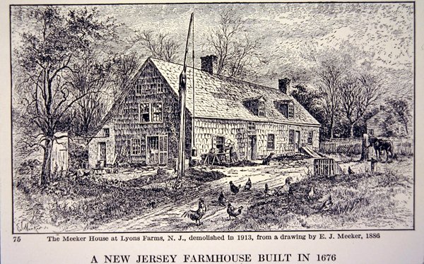 Statek v New Jersey postavený v roce 1676 podle kresby E. J. Meekera z roku 1886 (litho) od School American