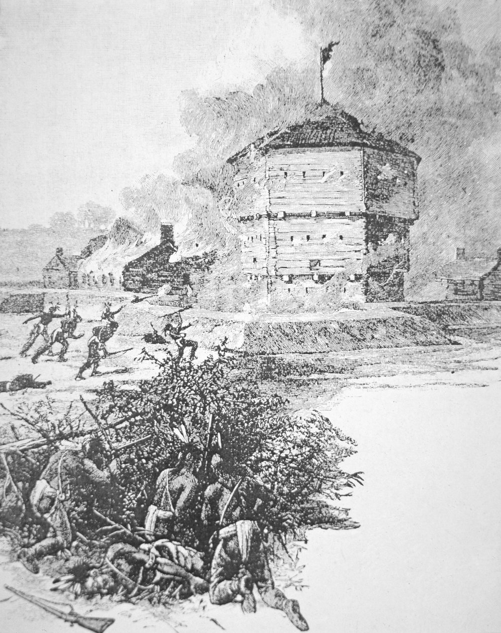 Obléhání Fort Detroit Pontiac, náčelník kmene Ottawa na jaře 1763 (litho) od School American