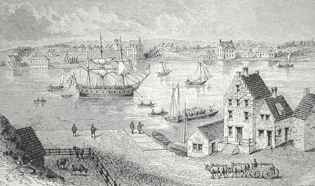 Trajekt, New York, cca 1750 (litho) od School American