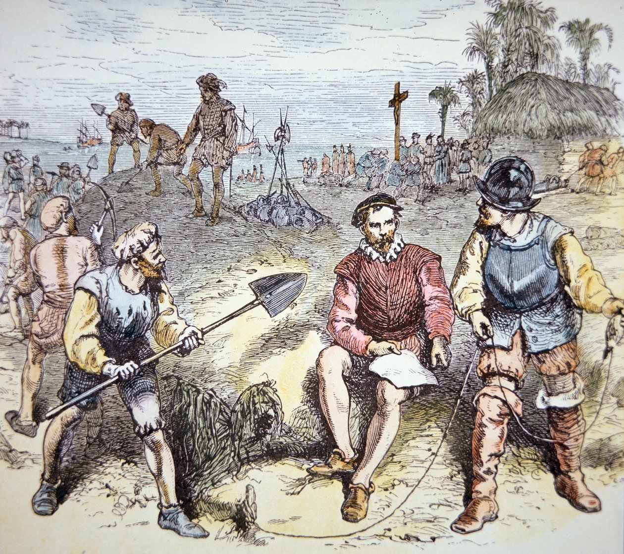 Založení St. Augustine na Floridě Španěly v roce 1565 (barva lito) od School American