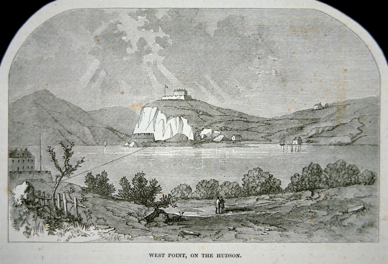 West Point, klíčová pevnost, kterou Benedict Arnold plánoval dodat Britům během války za nezávislost (litho) od School American