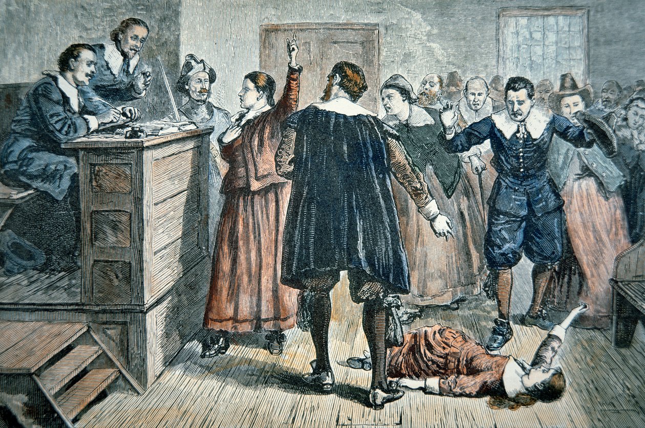 Čarodějky ze Salemu - dívka očarovaná při procesu v roce 1692 (barva lito) od School American