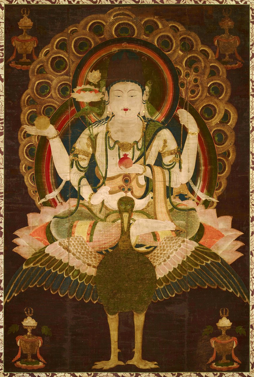 Buddhismus: ""Mahamayuri"" Svitek z 12. století, malba na hedvábí - Rozměr 147,9x98,9 cm Japonsko Tokijské národní muzeum od School Asian