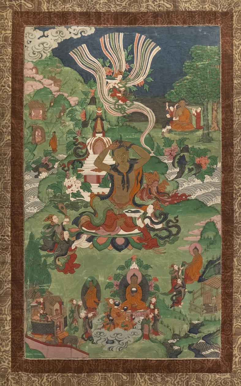 Účes a další scény. Thangka z pokračování věnovaného hlavním epizodám života Buddhy. od School Asian