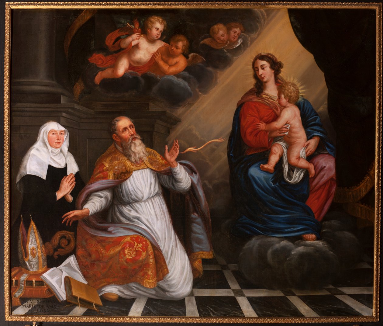 Svatý Augustin v adoraci Panně Marii. 1692 (malba) od School Belgian